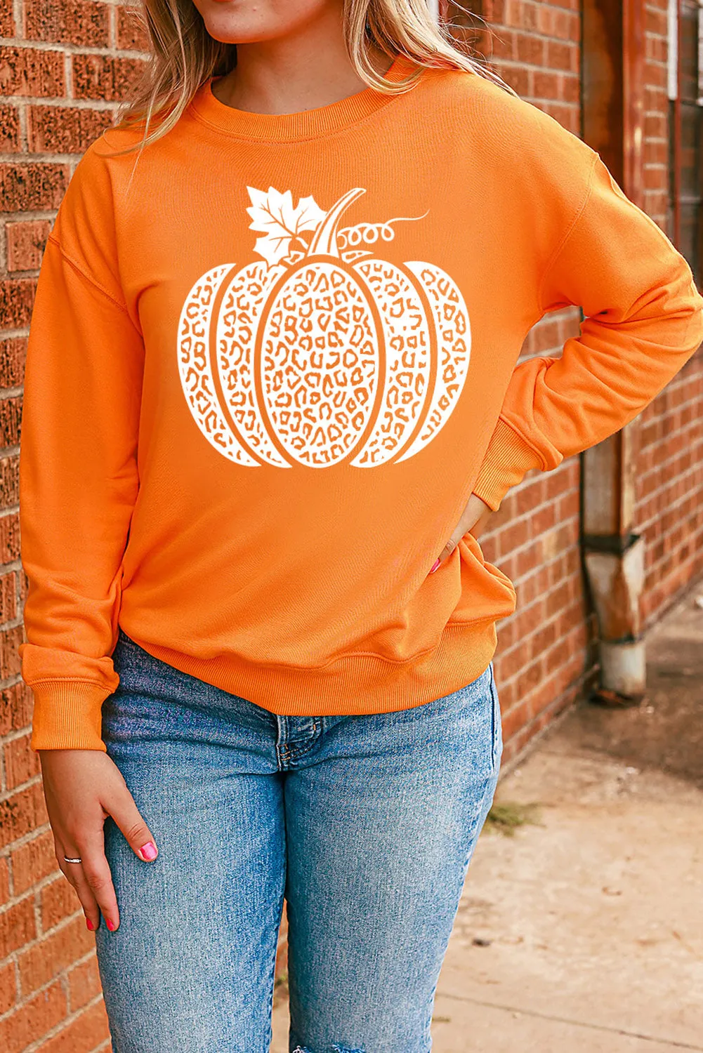 Orange Leopard Pumpkin Printed Daily Sweatshirt