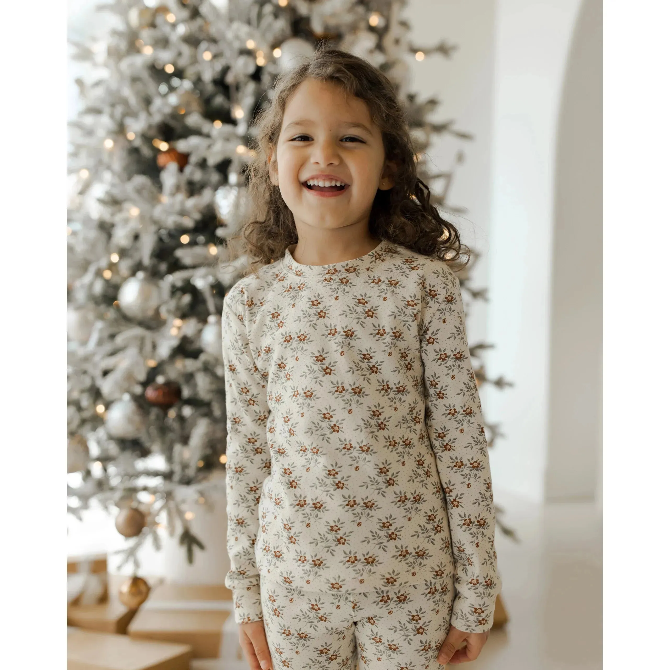 Organic Long Sleeve Pajama Set || Holiday Floral