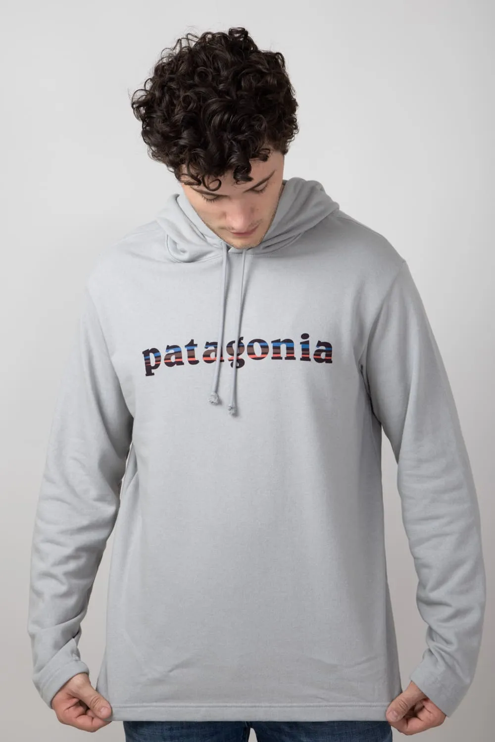 Patagonia Men’s ’73 Lightweight Wildrise Logo Hoodie in Ink Salt Grey | 39695-SGRY