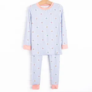 Periwinkle Patched Bamboo Pajama Set, Blue