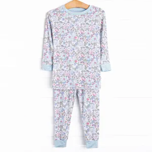 Petals in the Park Bamboo Pajama Set, Blue