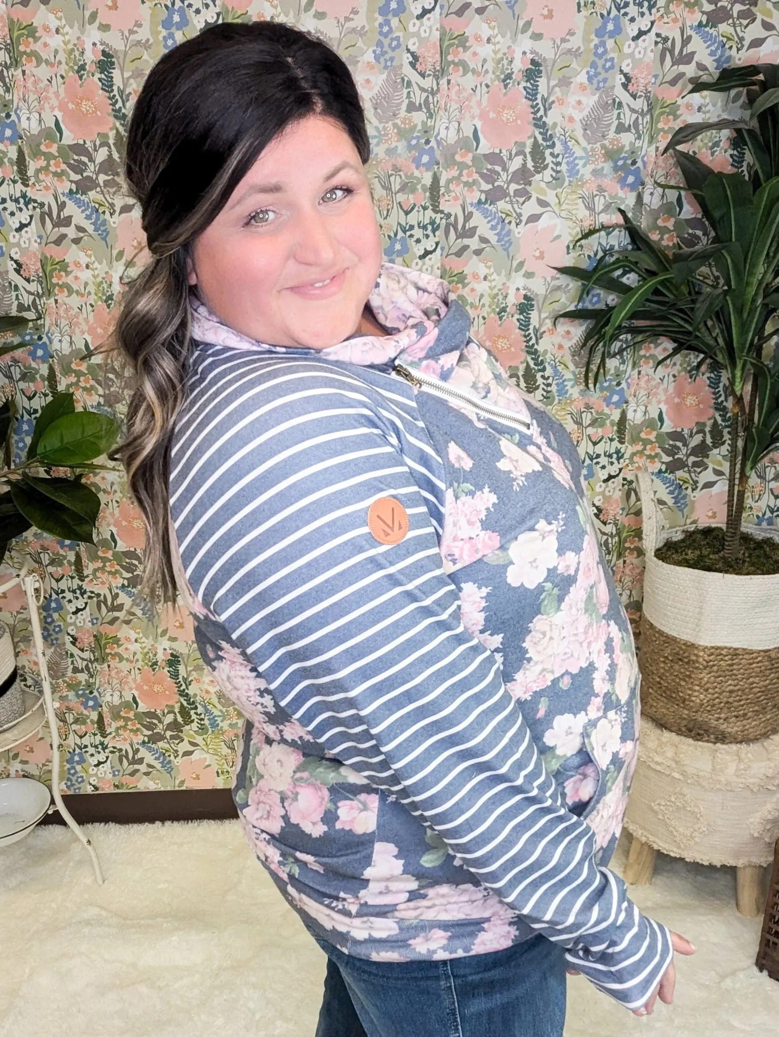 PHC- Charcoal Navy Floral Zipcowl Pullover