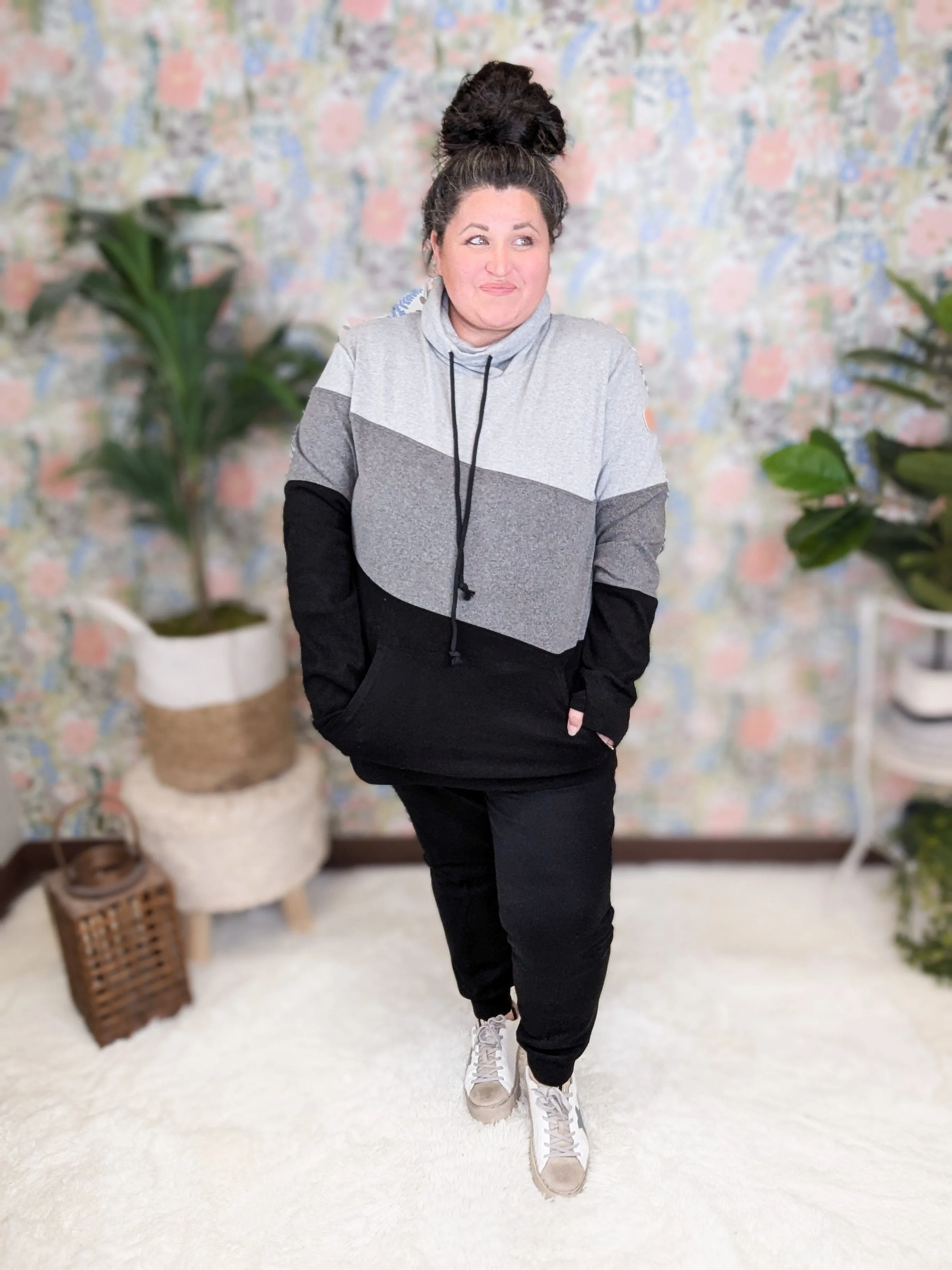 PHC- Triple Stretch Funnelneck Pullover Neutral Colorblock