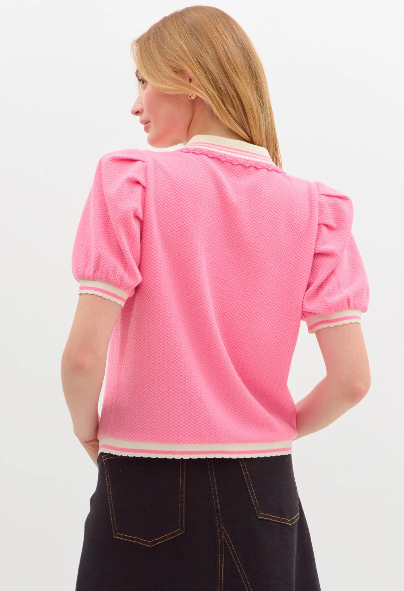 Pink & White Sweater Polo