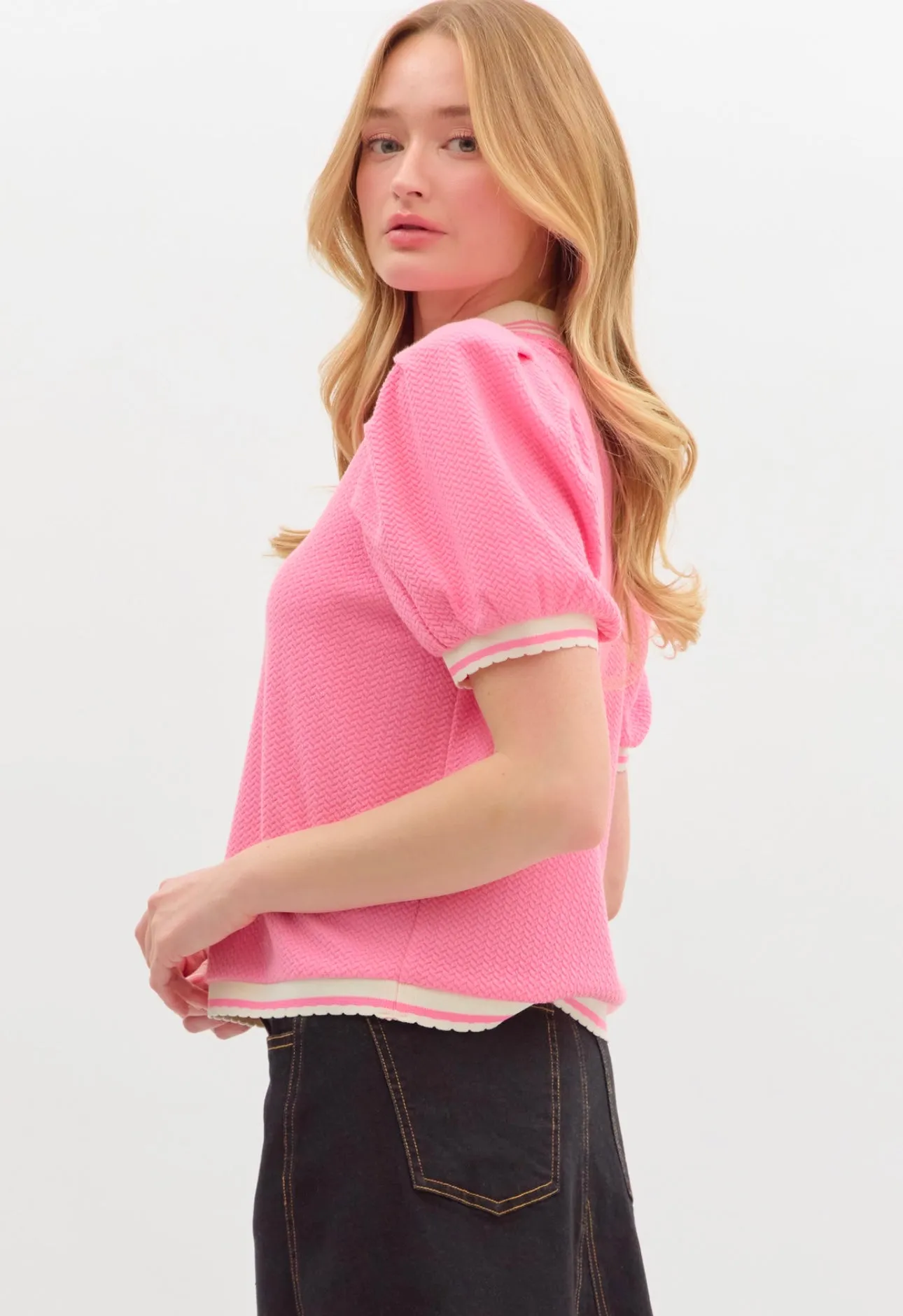 Pink & White Sweater Polo