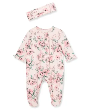 Pink Floral Footie-Headband