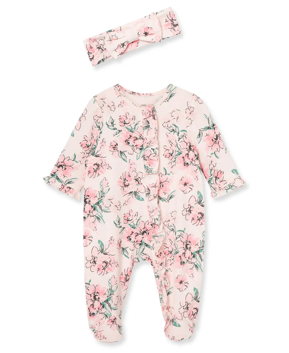 Pink Floral Footie-Headband