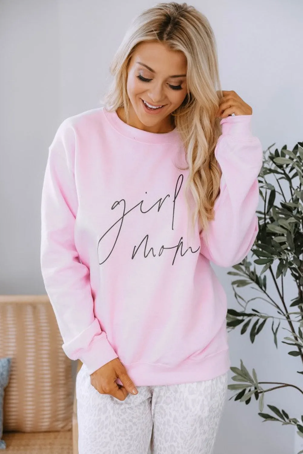 Pink Girl Mom Script Graphic Sweatshirt