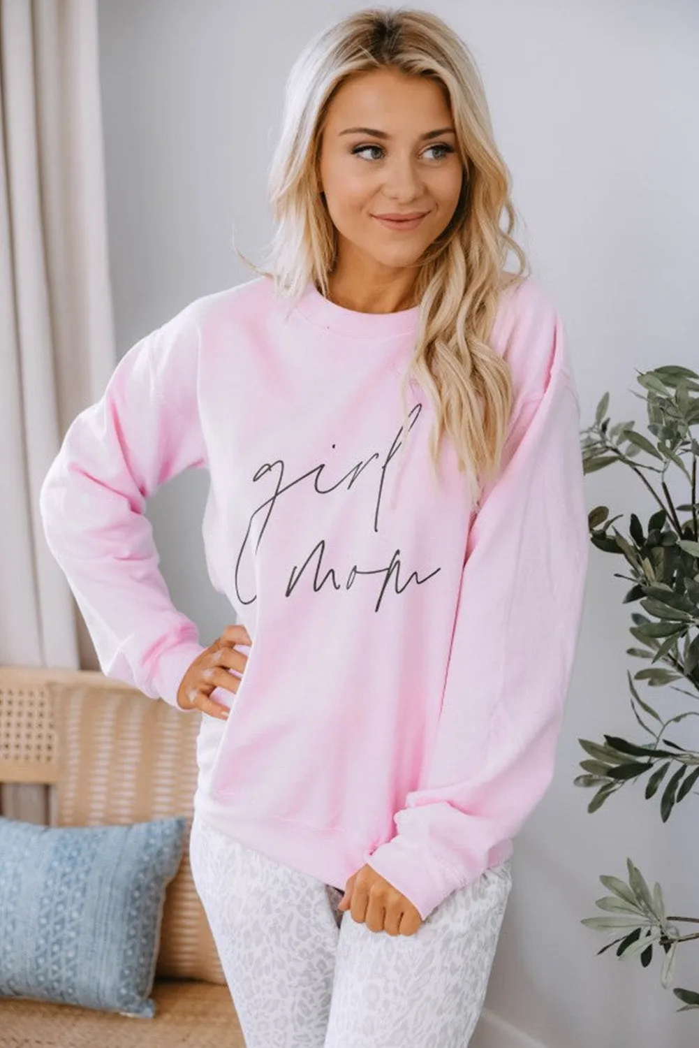 Pink Girl Mom Script Graphic Sweatshirt