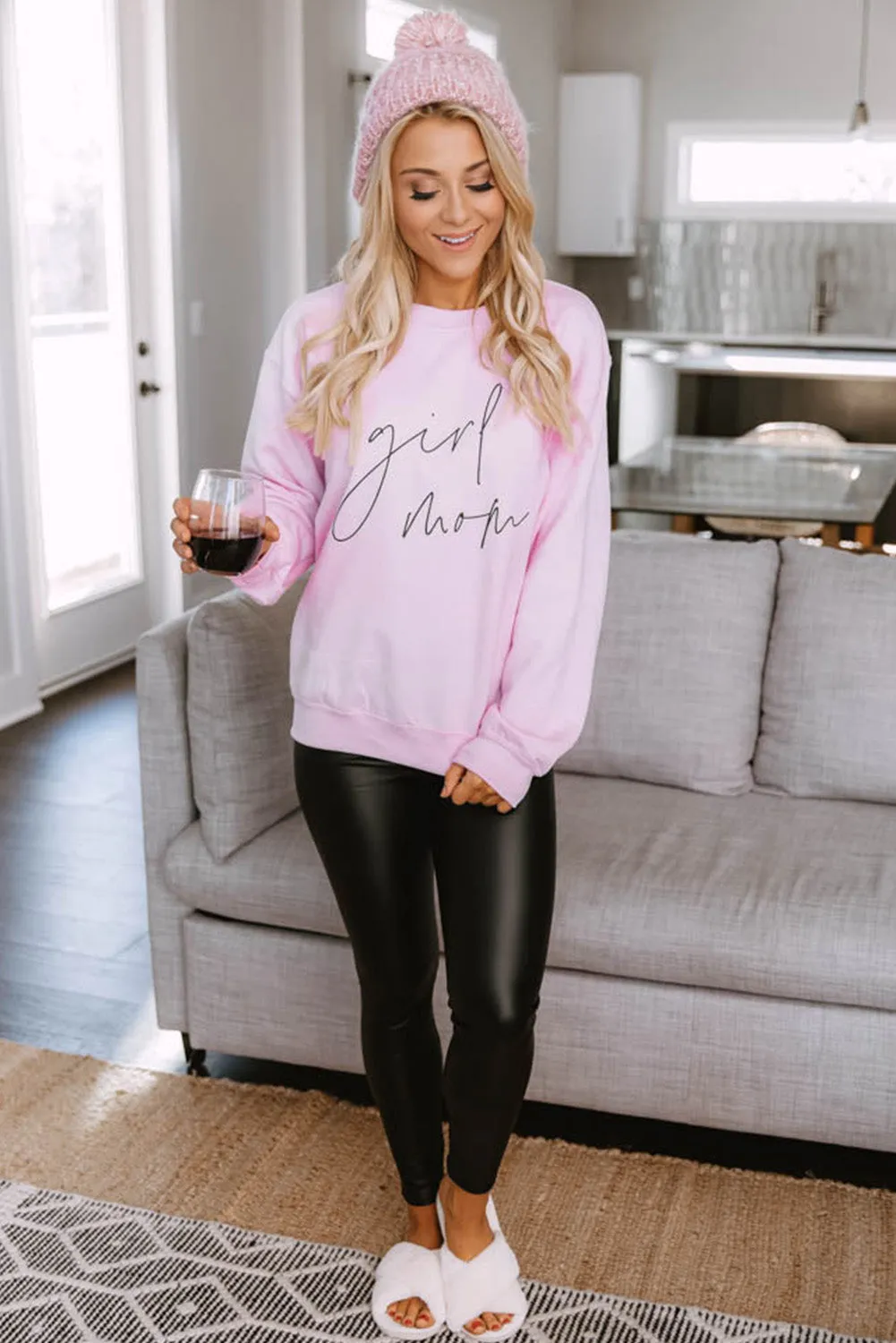 Pink Girl Mom Script Graphic Sweatshirt