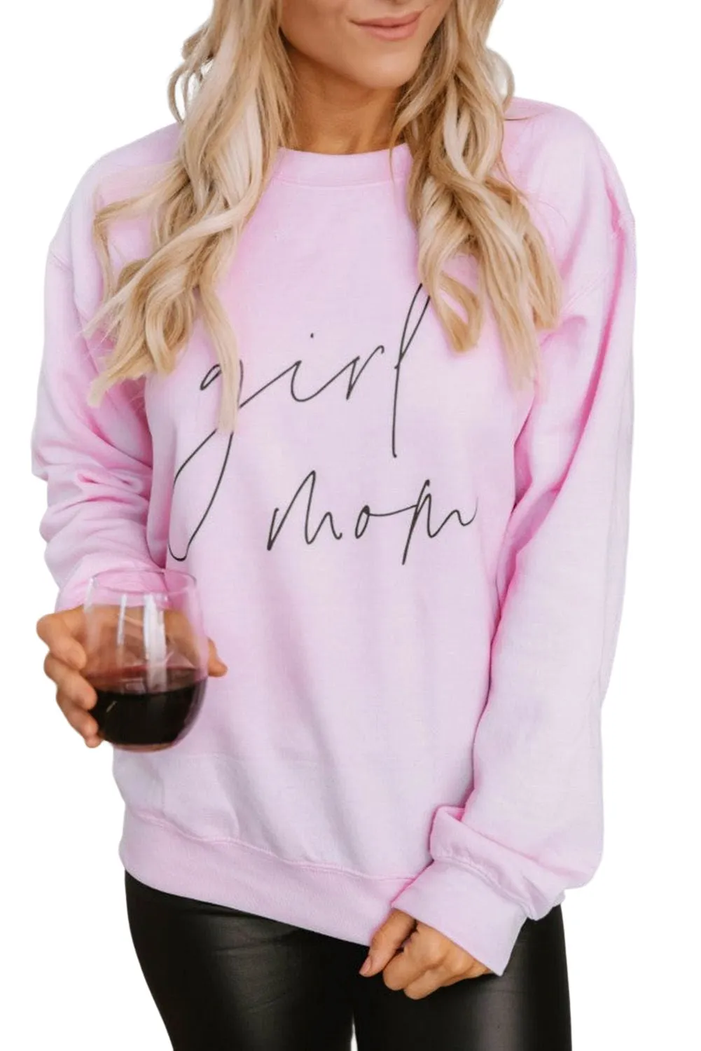 Pink Girl Mom Script Graphic Sweatshirt