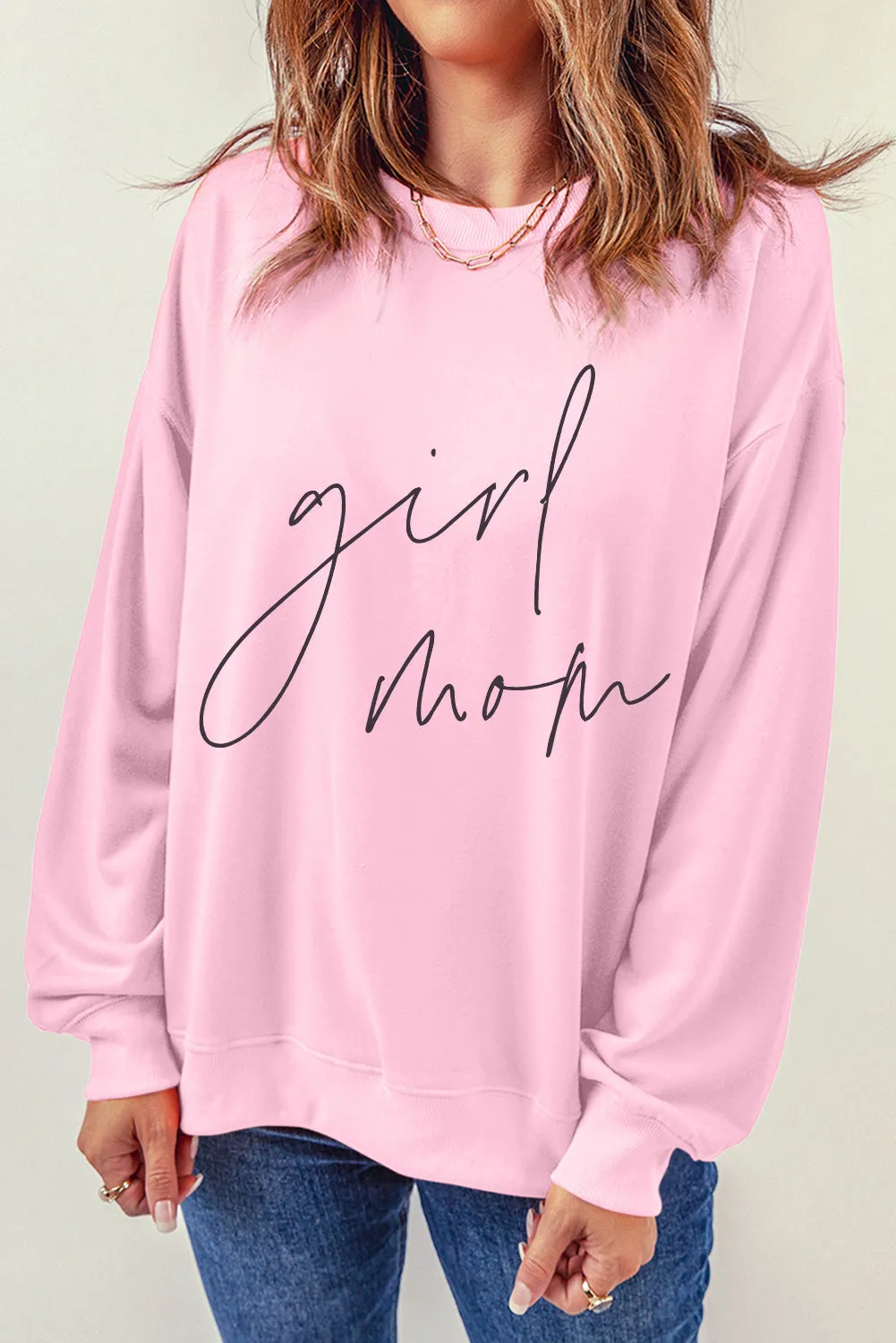 Pink Girl Mom Script Graphic Sweatshirt