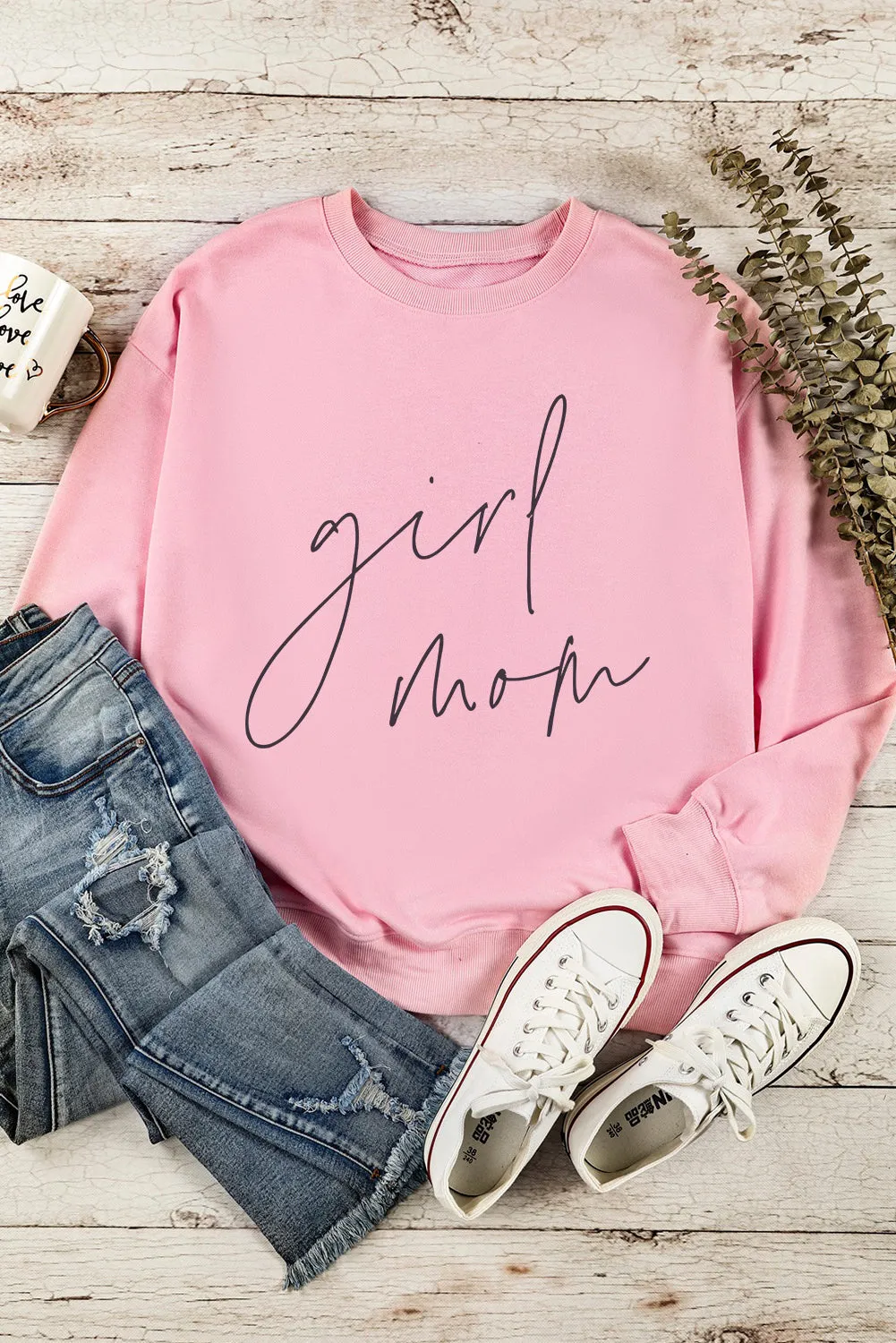Pink Girl Mom Script Graphic Sweatshirt