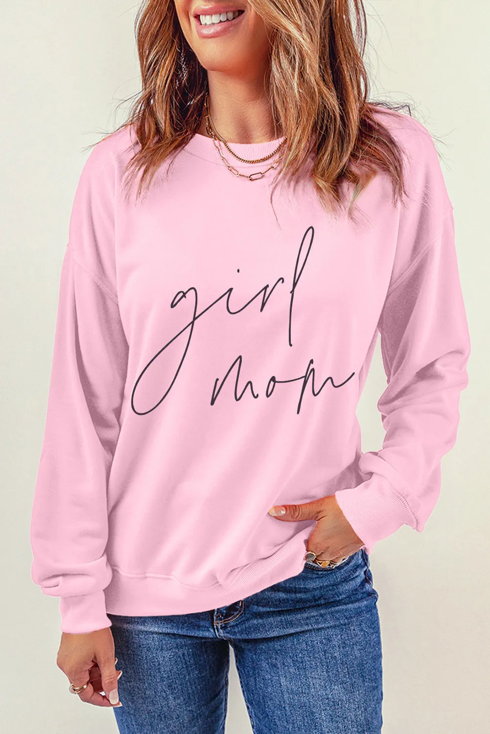 Pink Girl Mom Script Graphic Sweatshirt