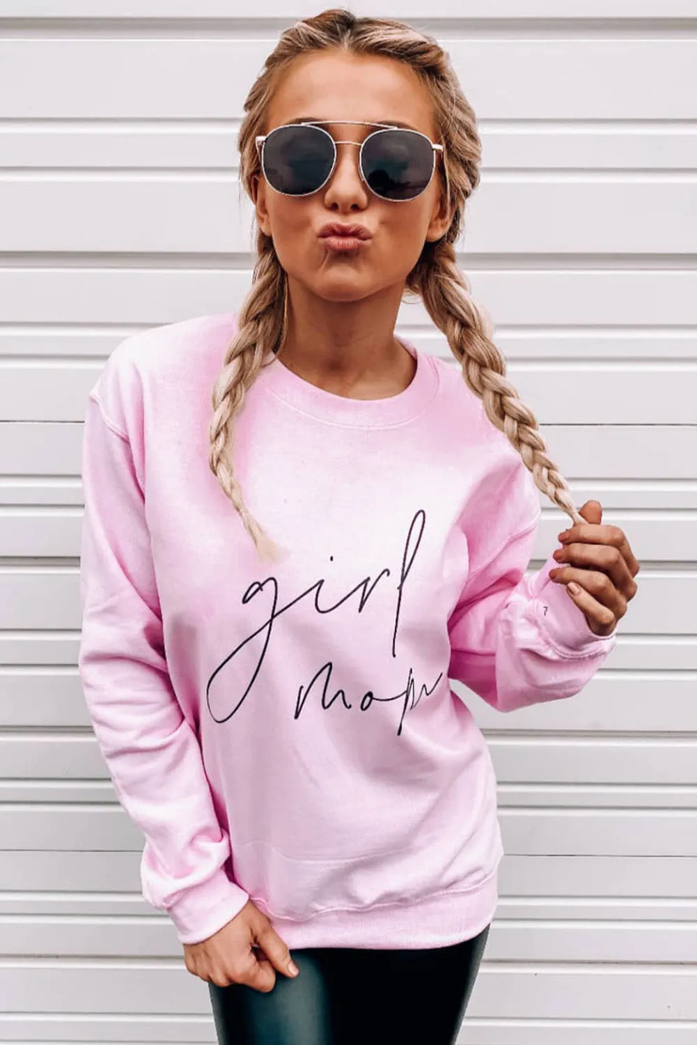 Pink Girl Mom Script Graphic Sweatshirt