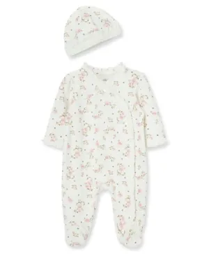 Pink Vintage Rose Footie with Hat