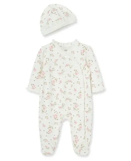 Pink Vintage Rose Footie with Hat