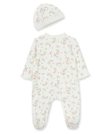 Pink Vintage Rose Footie with Hat