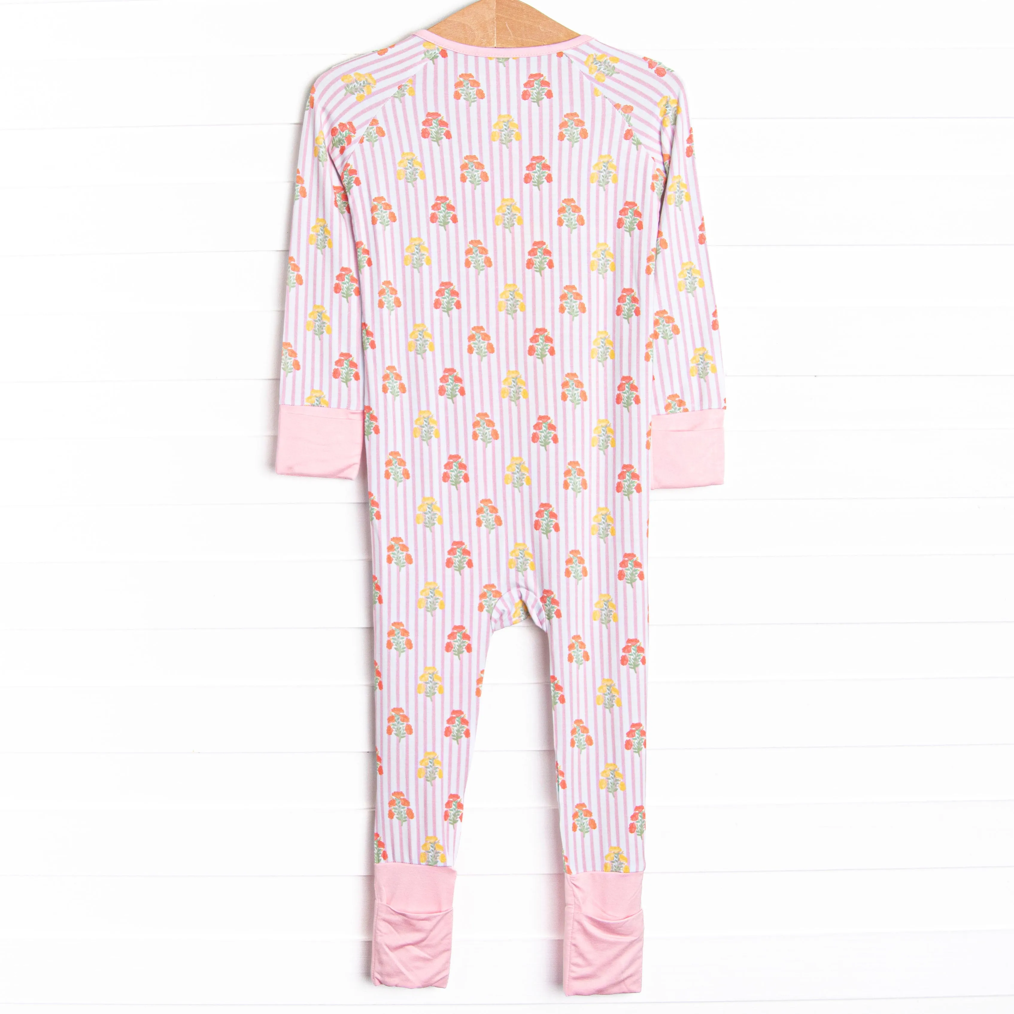 Pinstripe Petals Bamboo Zippy Pajama, Pink