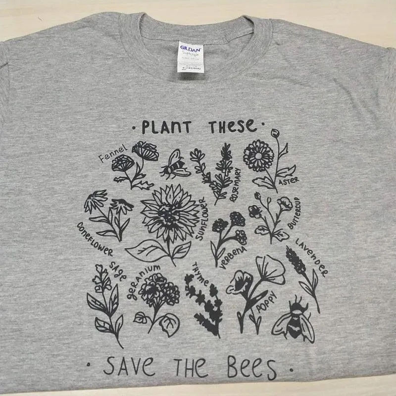 Plant These Harajuku Tshirt Women Causal Save The Bees T-shirt Cotton Wildflower Graphic Tees Woman Unisex Clothes