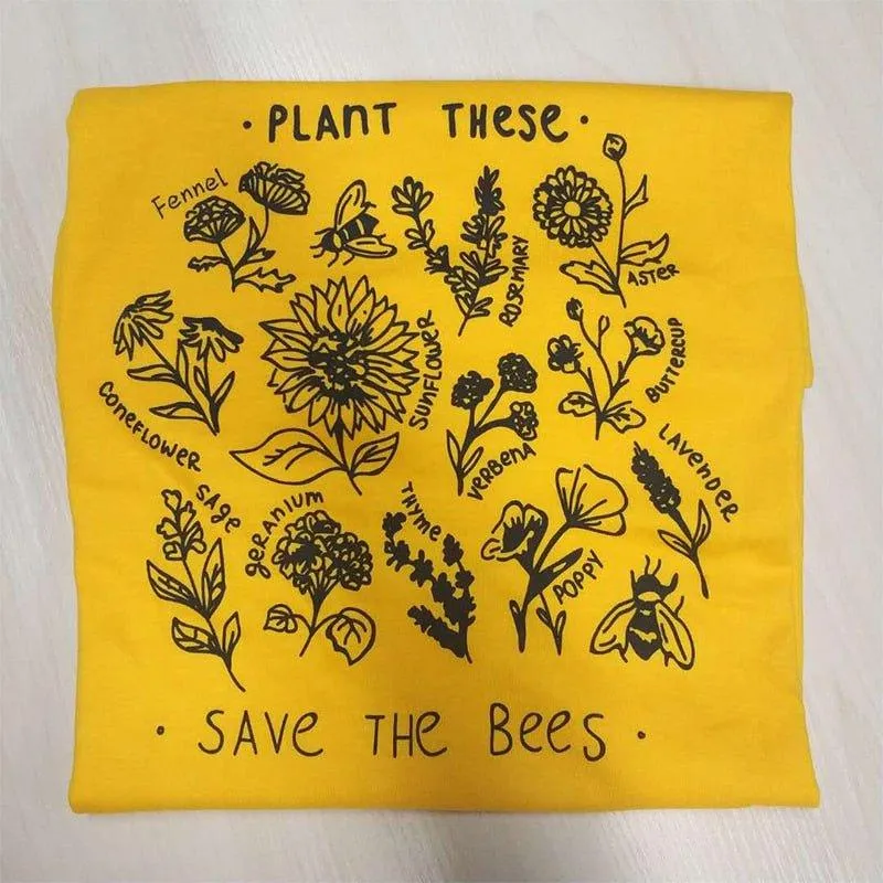 Plant These Harajuku Tshirt Women Causal Save The Bees T-shirt Cotton Wildflower Graphic Tees Woman Unisex Clothes