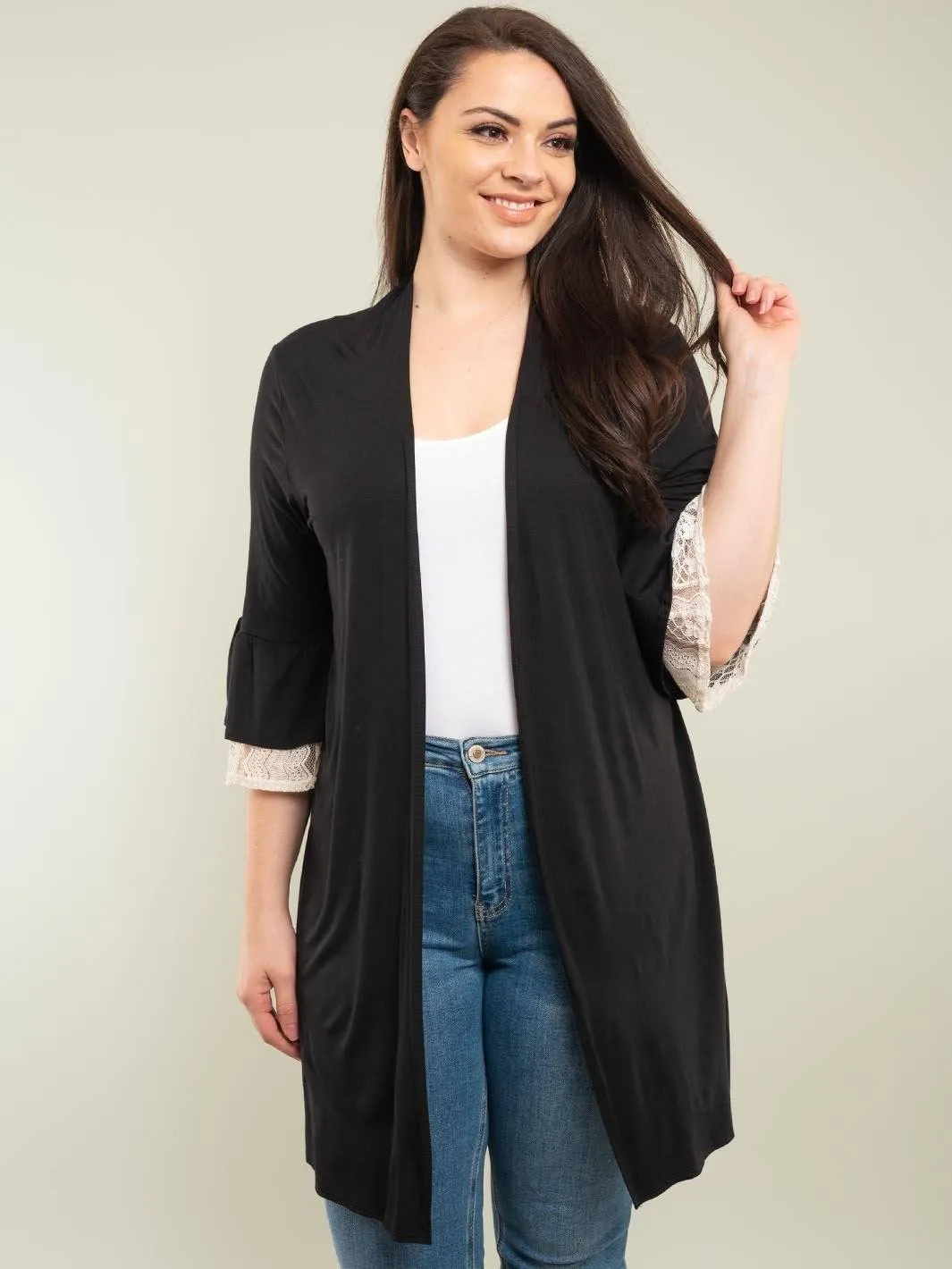 PLUS SIZE 3/4 SLEEVE CARDIGAN