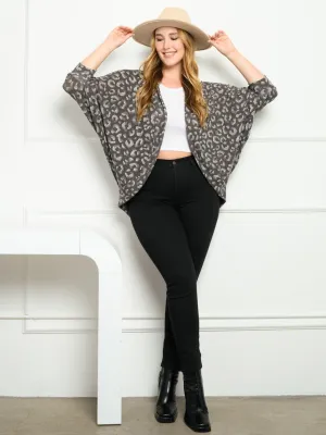 PLUS SIZE ANIMAL PRINT 3/4 SLEEVES CARDIGAN