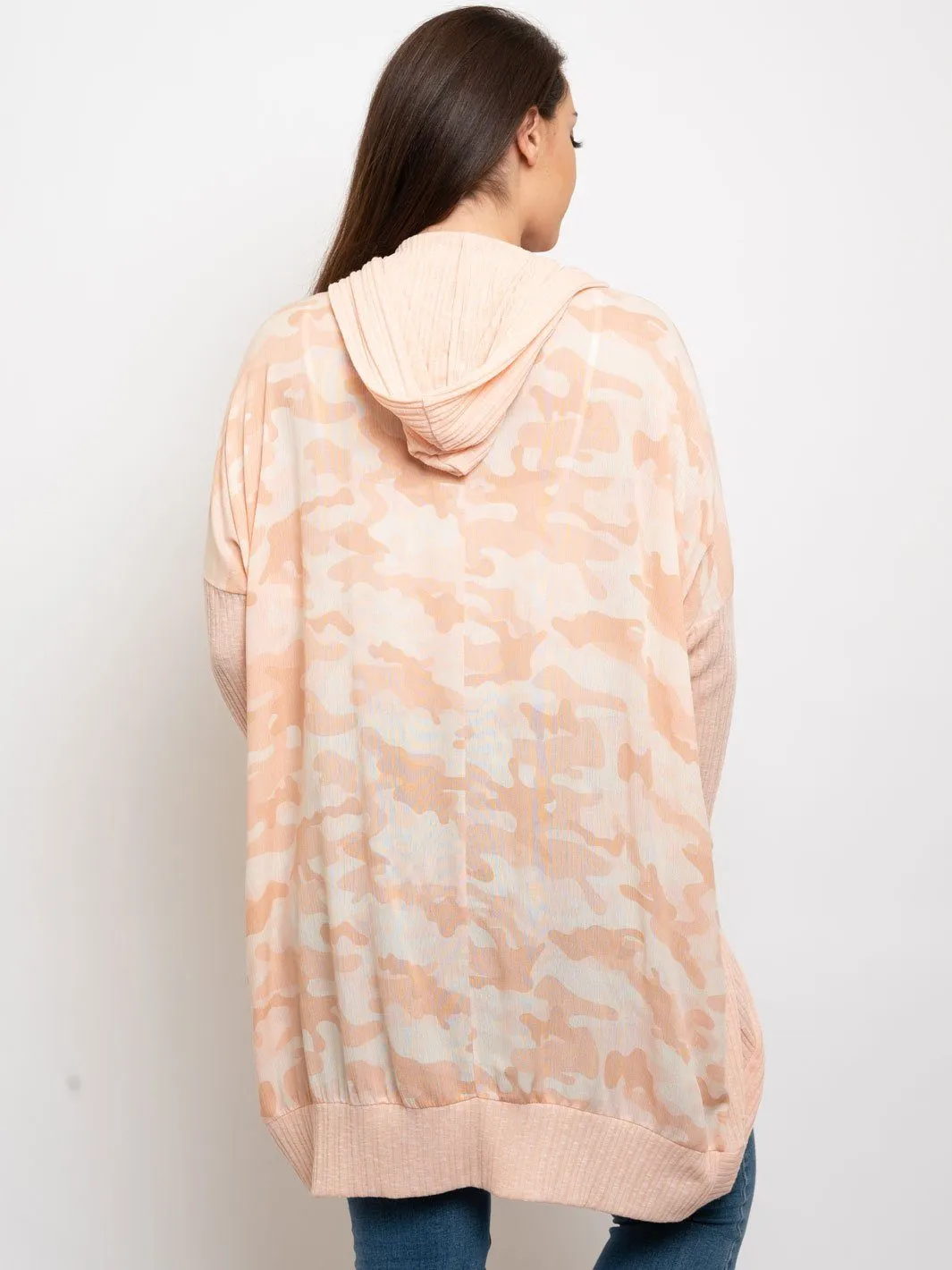 PLUS SIZE ARMY HOODIE CARDIGAN