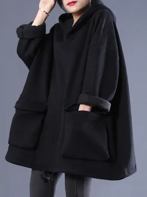 Plus Size Spring Casual Solid Color Flocking Sweatshirt Hoodie