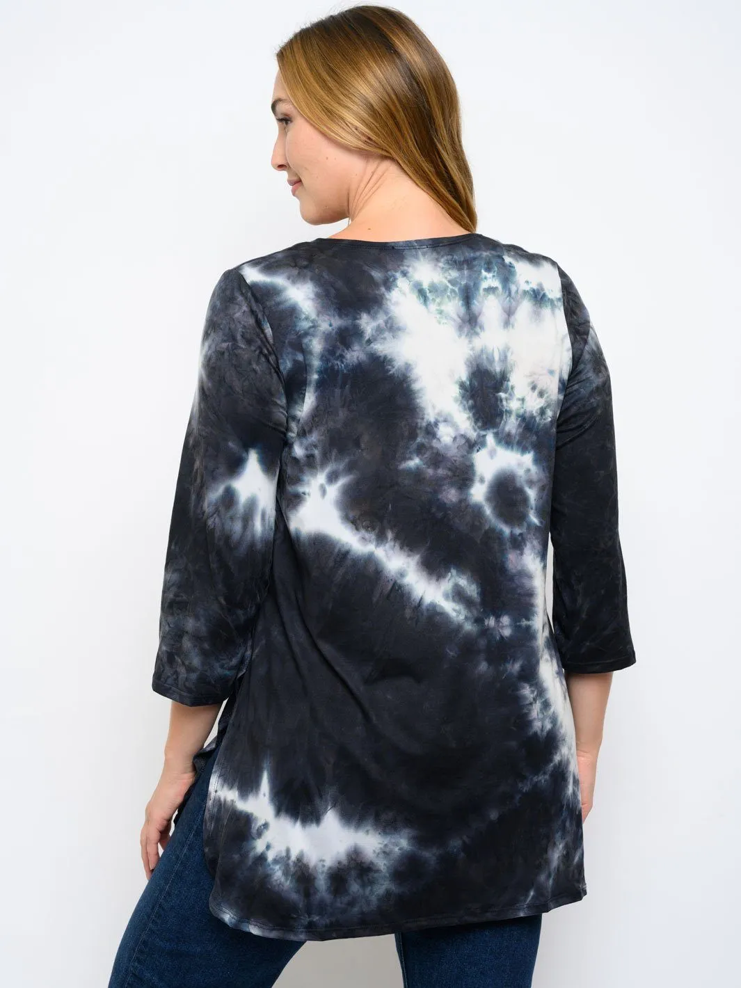 PLUS SIZE TIE DYE 3/4 SLEEVE CARDIGAN