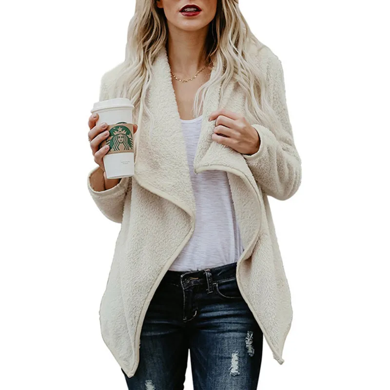 Plush Large Lapel Long Sleeve Cardigan