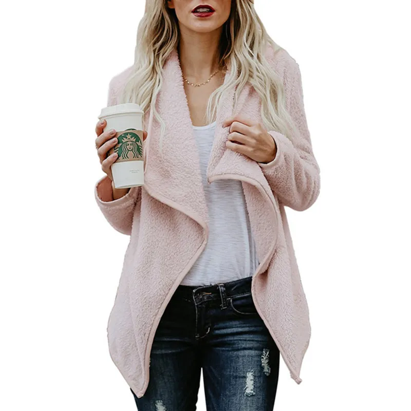 Plush Large Lapel Long Sleeve Cardigan