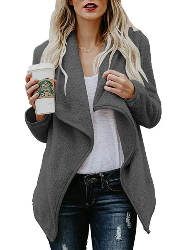 Plush Large Lapel Long Sleeve Cardigan