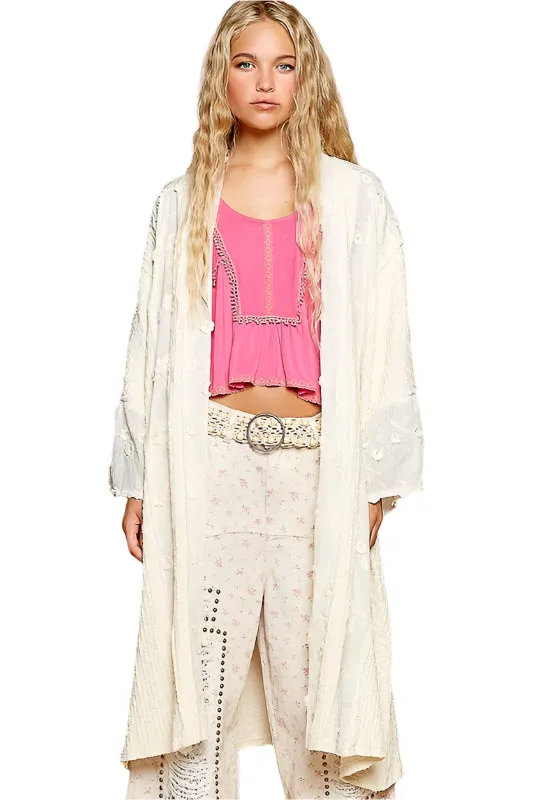 POL Flower Lace Trim Open Front Longline Cardigan