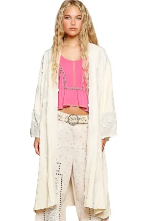 POL Flower Lace Trim Open Front Longline Cardigan