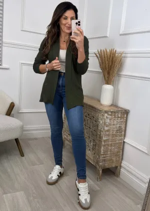 Portia Khaki Open Front Cardigan