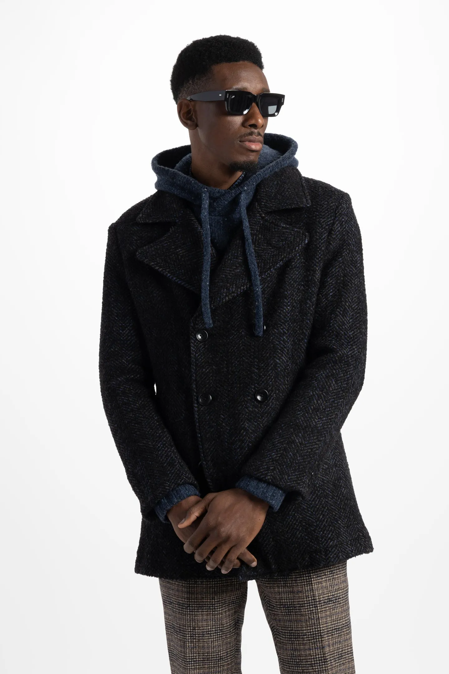 Portland Peacoat in Soft Boucle Herringbone