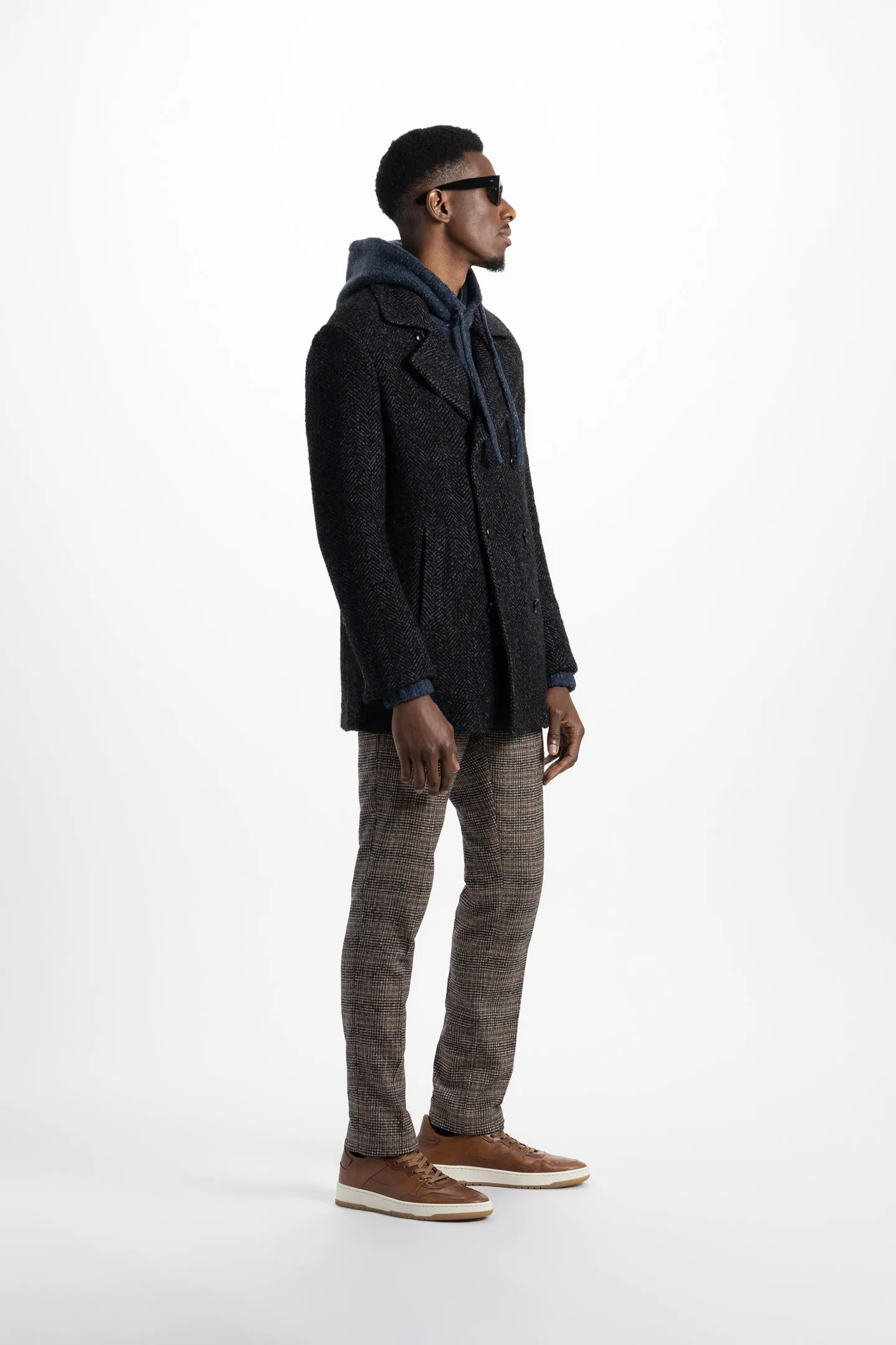 Portland Peacoat in Soft Boucle Herringbone
