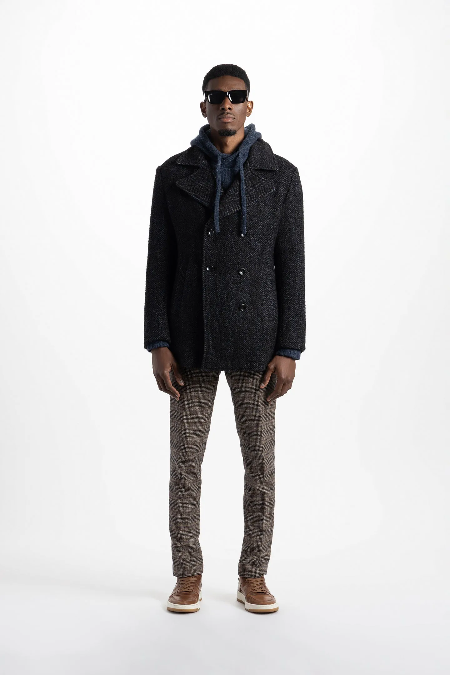 Portland Peacoat in Soft Boucle Herringbone