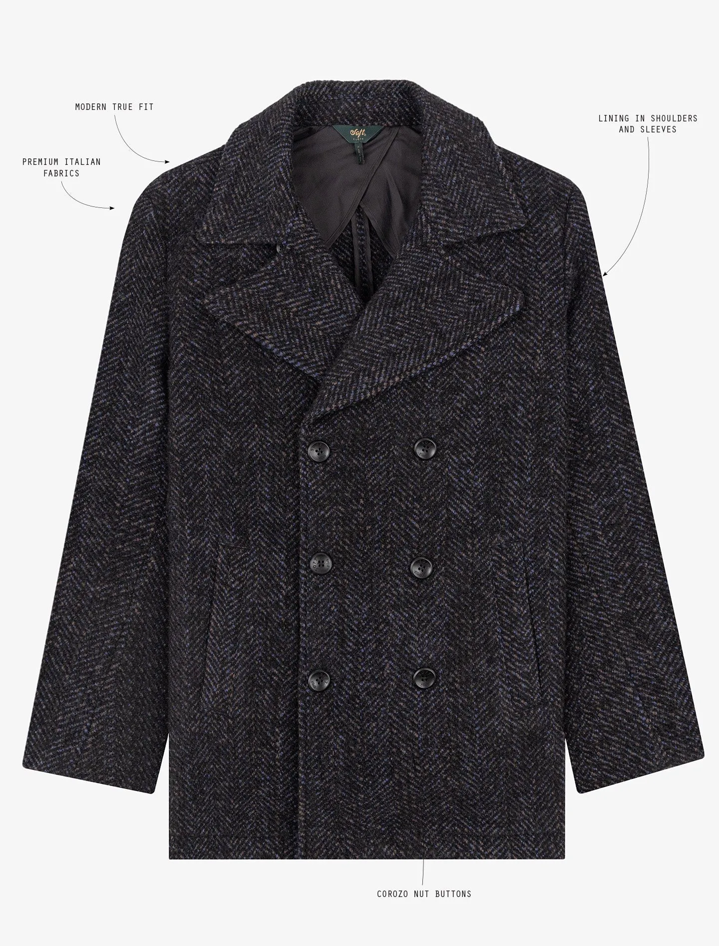 Portland Peacoat in Soft Boucle Herringbone