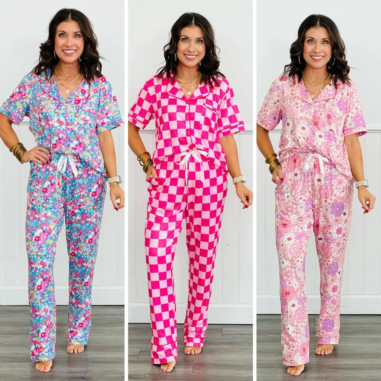 PREORDER: Button Front Pajama Pant Set in Three Prints (Ships Early May)