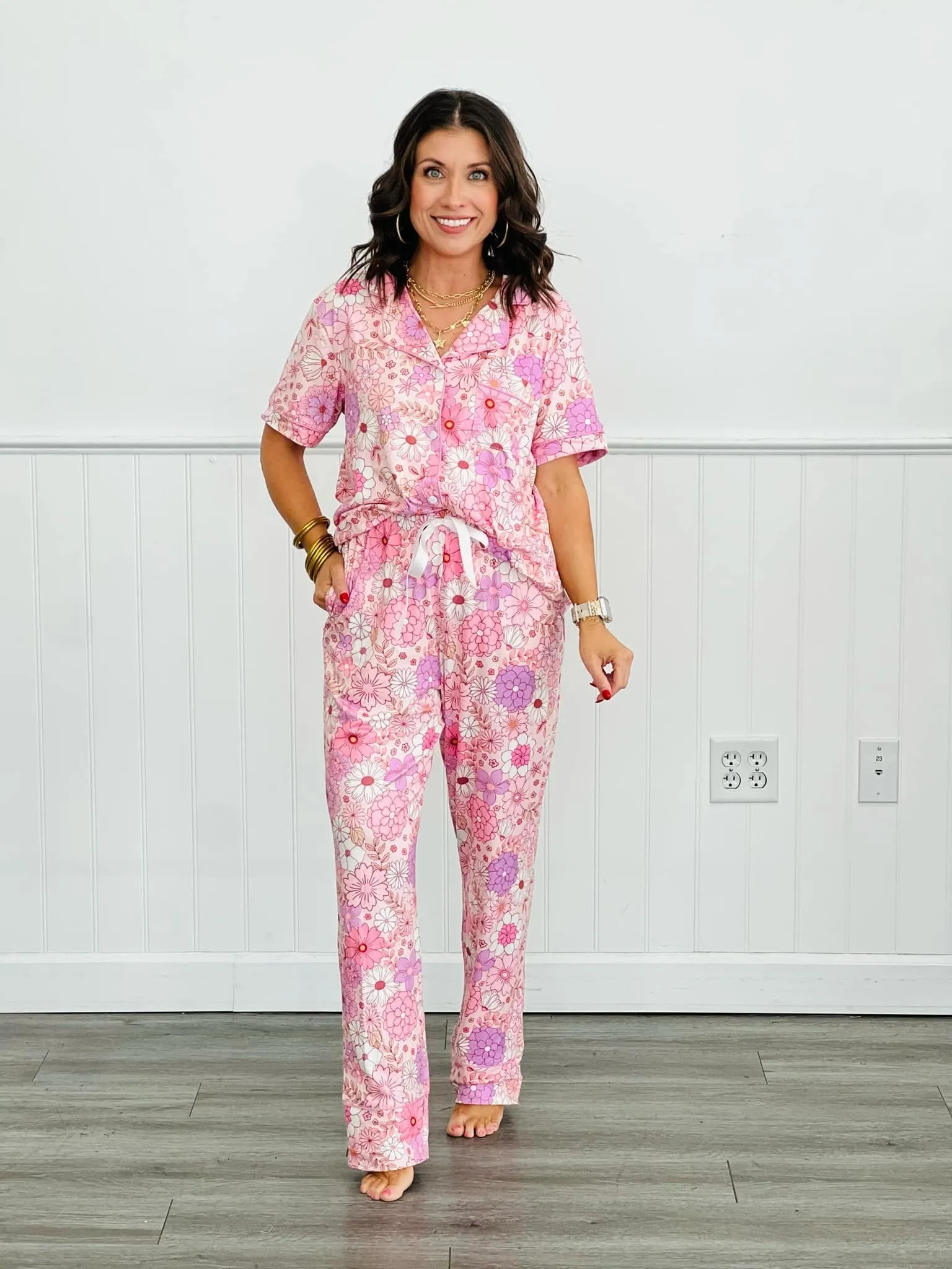 PREORDER: Button Front Pajama Pant Set in Three Prints (Ships Early May)