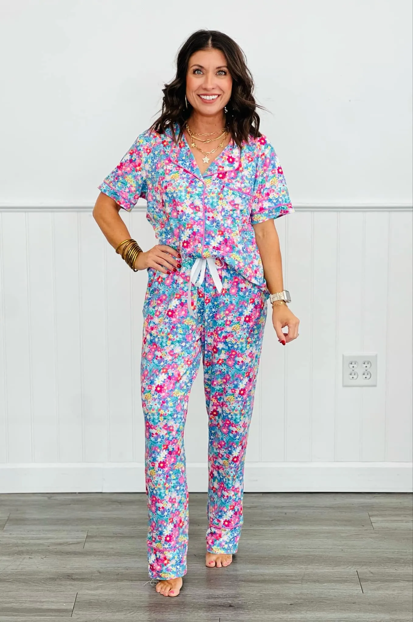 PREORDER: Button Front Pajama Pant Set in Three Prints (Ships Early May)