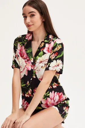 Print Satin Pajamas Set Short Sleeve