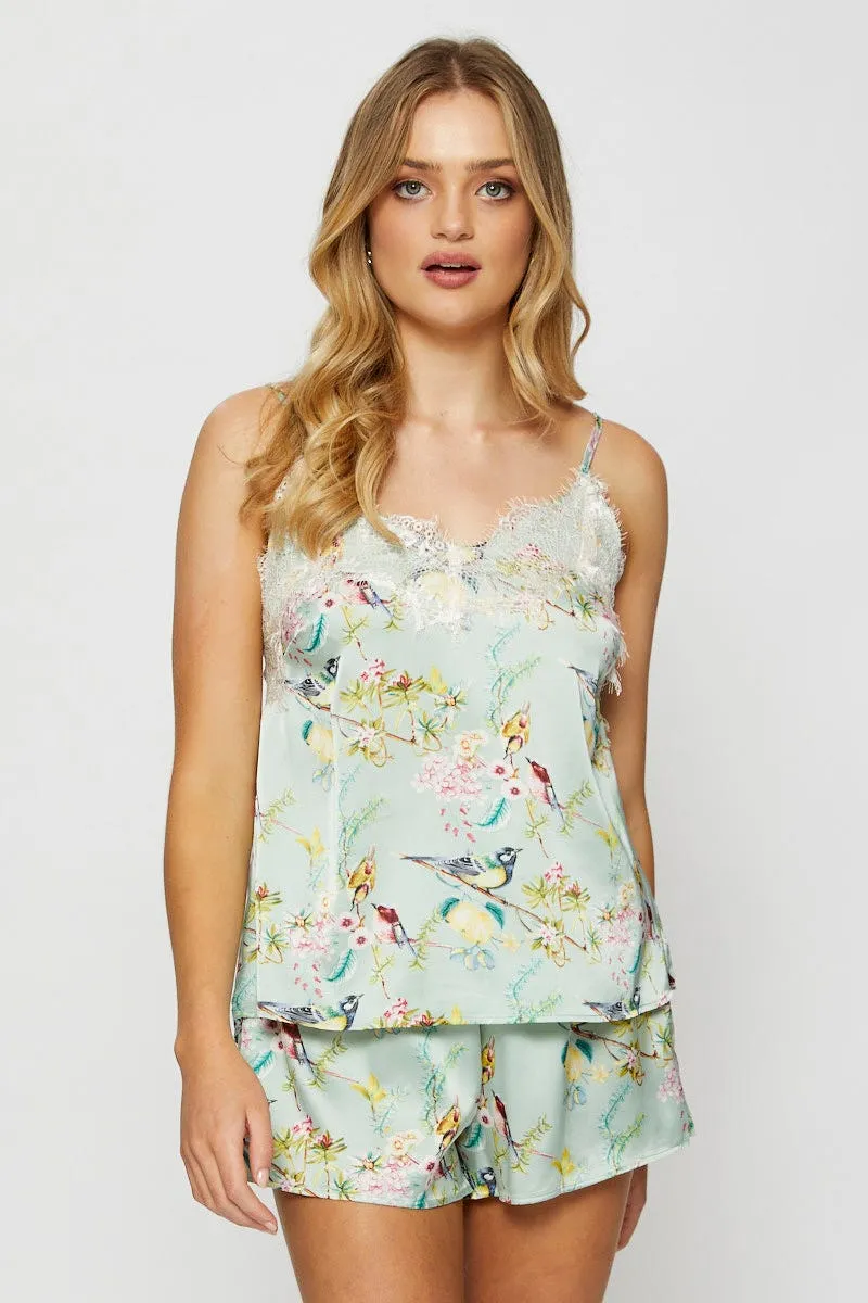 Print Satin Pajamas Set Sleeveless