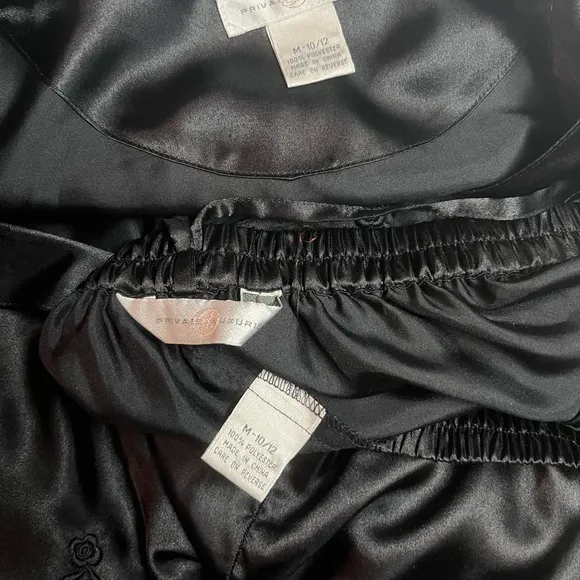 Private Luxuries • Medium • Black • Floral • Embroidery • Satin •  Pajamas Set