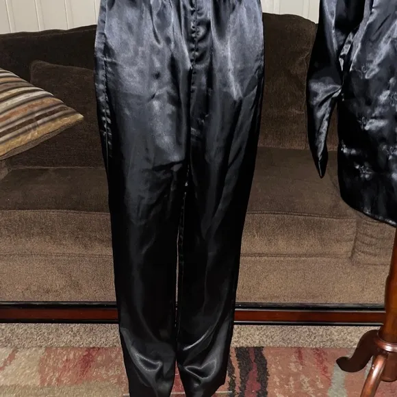 Private Luxuries • Medium • Black • Floral • Embroidery • Satin •  Pajamas Set