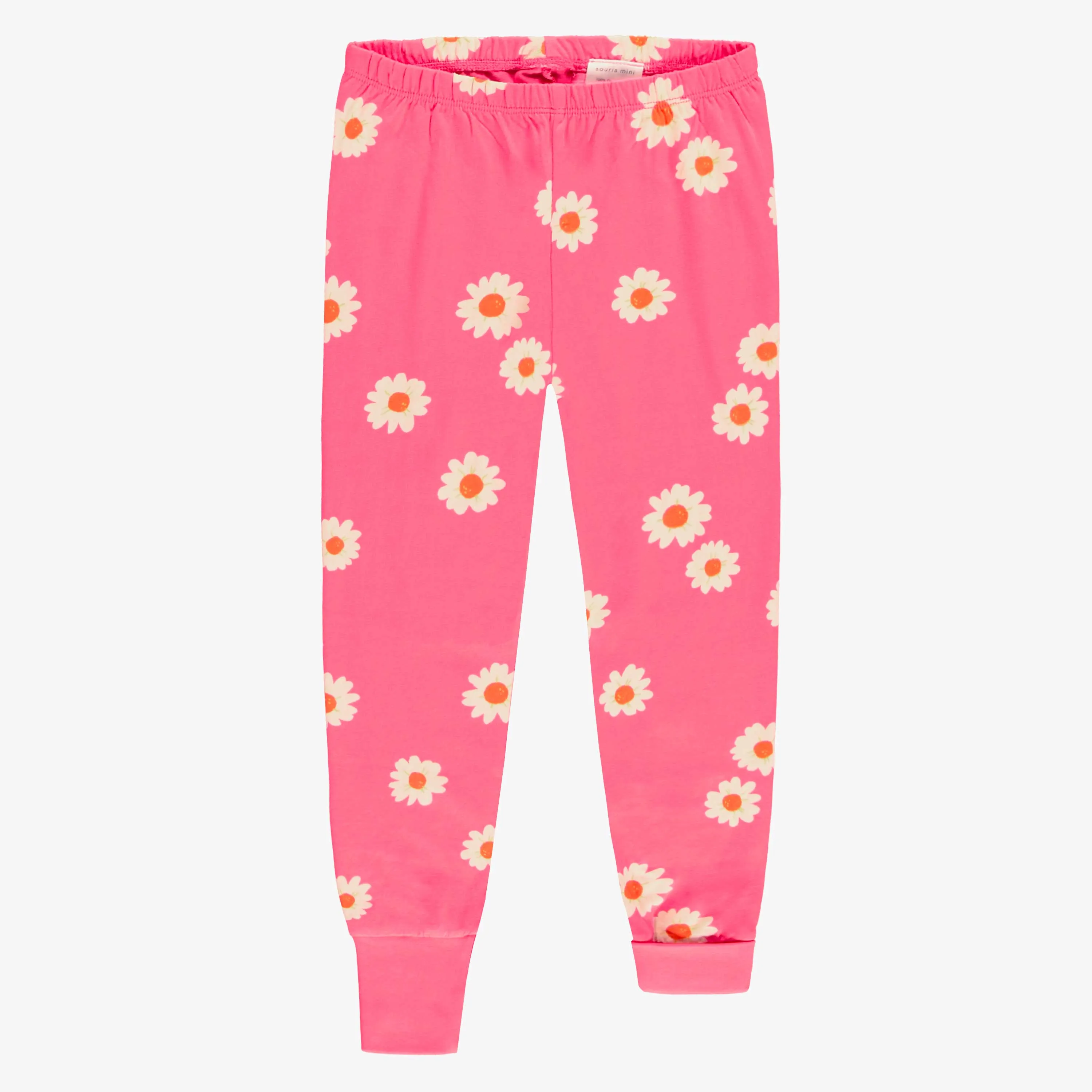 Pyjama deux pièces rose en jersey de coton à motifs de marguerites, enfant  || Pink cotton jersey two piece pajamas with daisy all over print, child