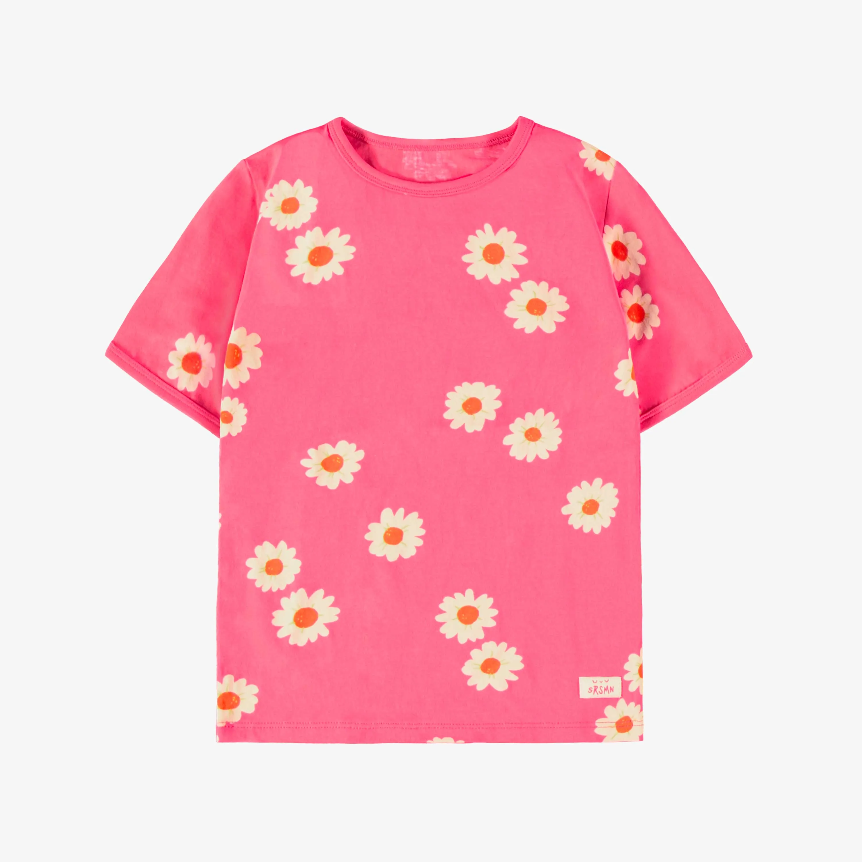 Pyjama deux pièces rose en jersey de coton à motifs de marguerites, enfant  || Pink cotton jersey two piece pajamas with daisy all over print, child