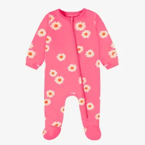 Pyjama une pièce rose en jersey de coton à motifs de fleurs, bébé  || Pink one piece pyjamas in cotton jersey with floral all over print, baby